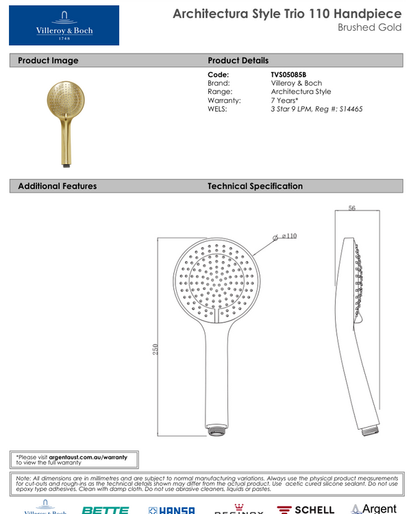 Architectura Style Trio 110 Handpiece Brushed Gold