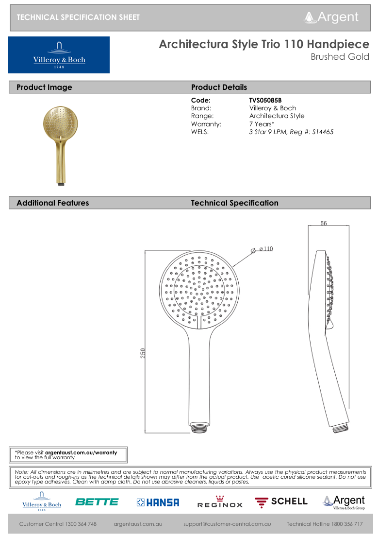 Architectura Style Trio 110 Handpiece Brushed Gold