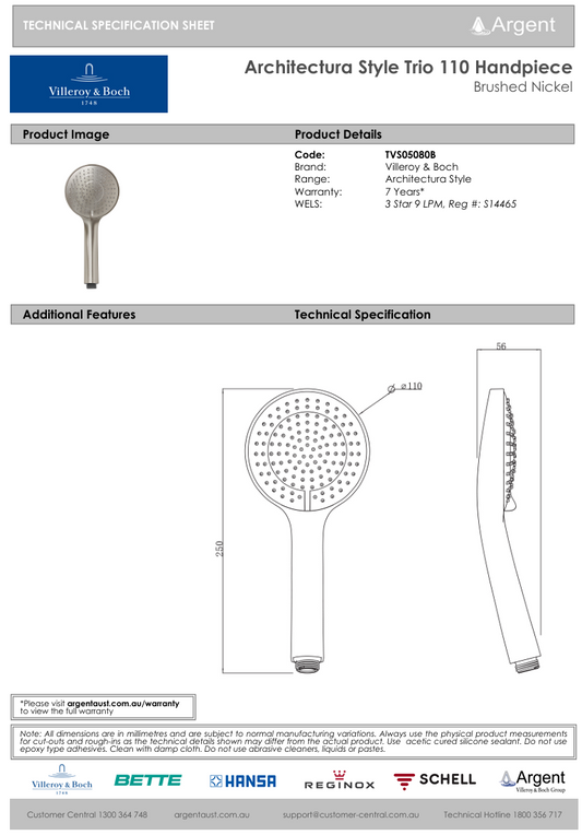 Architectura Style Trio 110 Handpiece Brushed Nickel