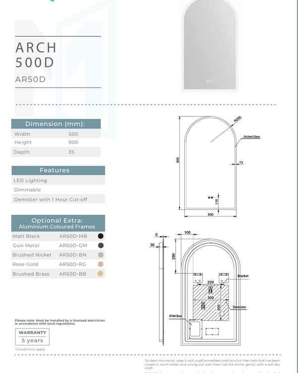 Blanca 500 with Brusehd Brass Frame - W500 x H900 x D146