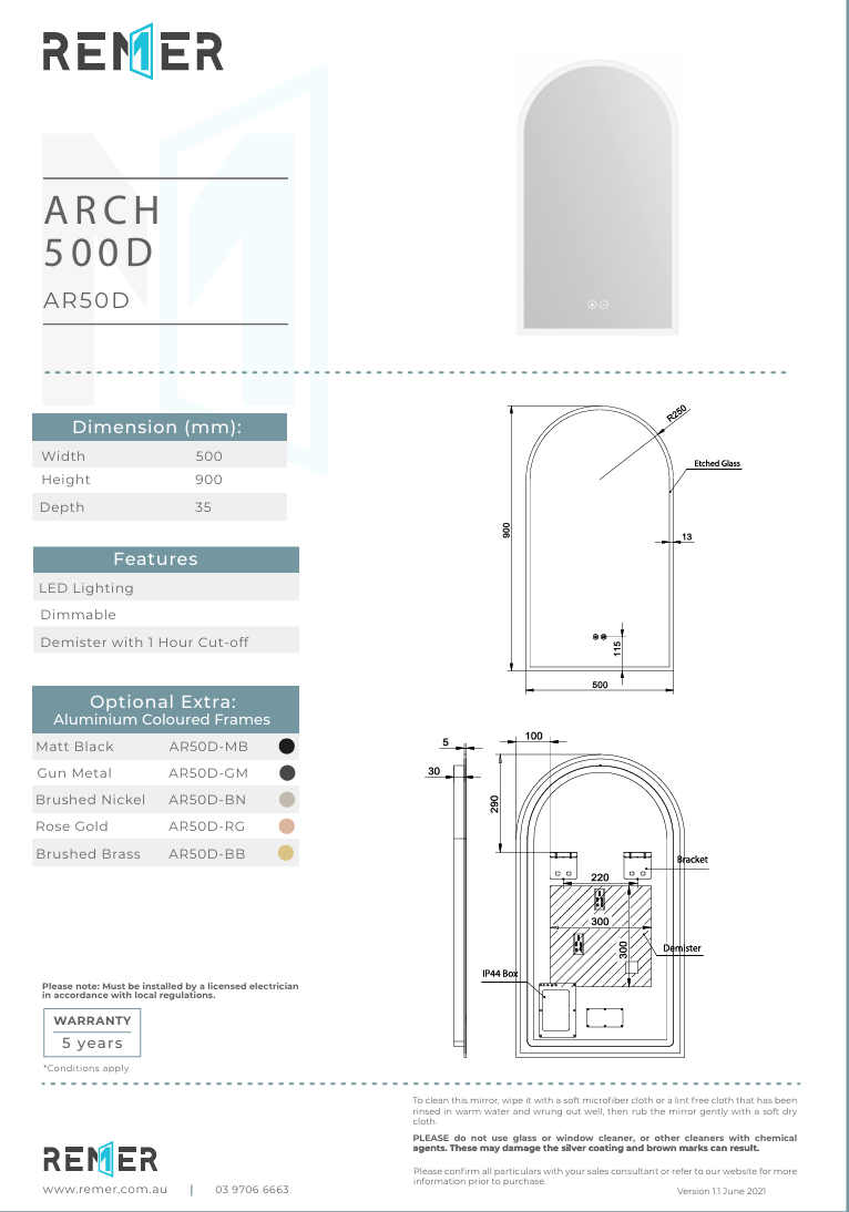 Blanca 500 with Brusehd Brass Frame - W500 x H900 x D146