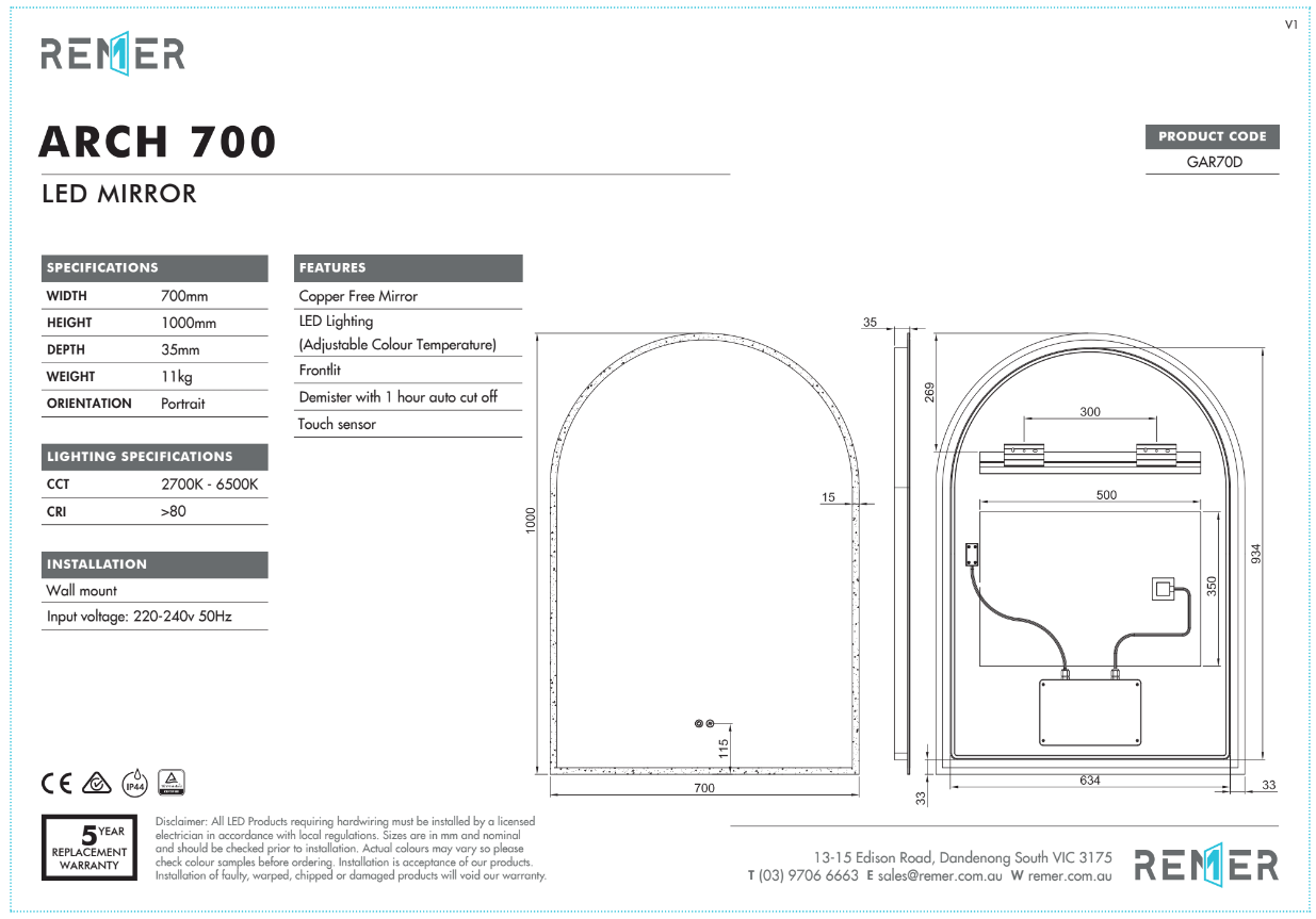 Great Arch 700D - W700 x H1000 x D45