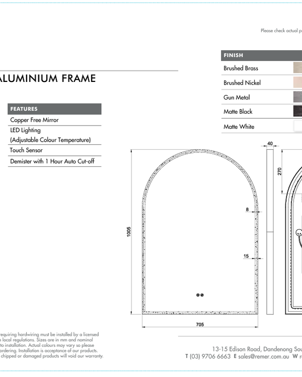 Great Arch 700D with Brusehd Nickel Aluminium Frame - W710 x H910 x D40