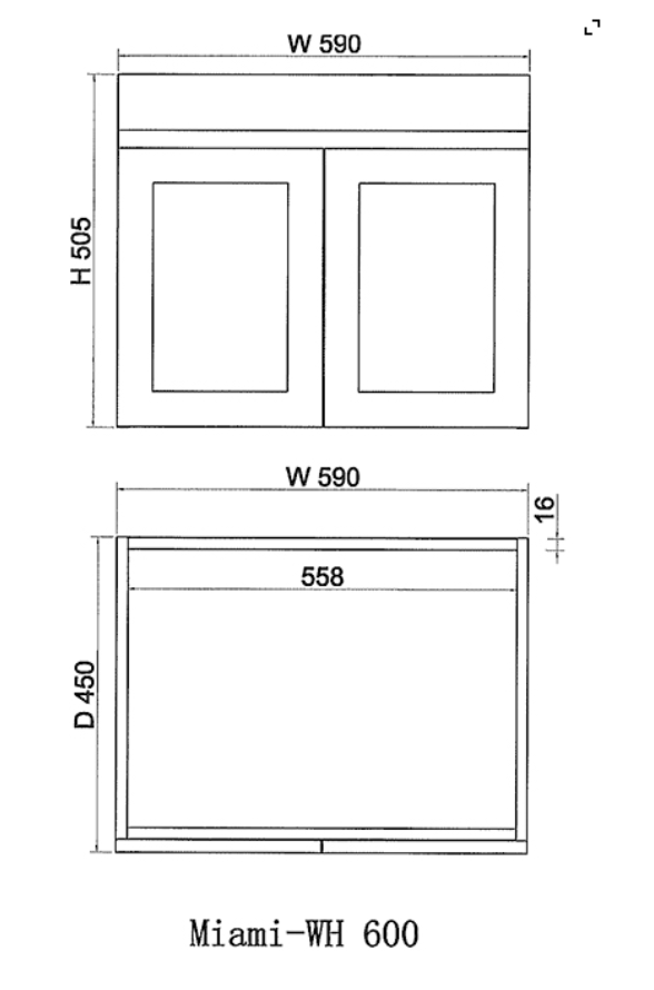 Miami 600mm Wall Hung Vanity with Ceramic Top