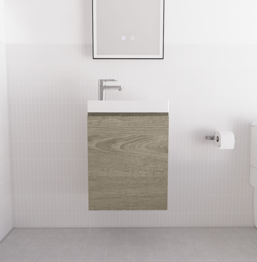 Mini Dark Oak Wall Hung Vanity with Ceramic Top