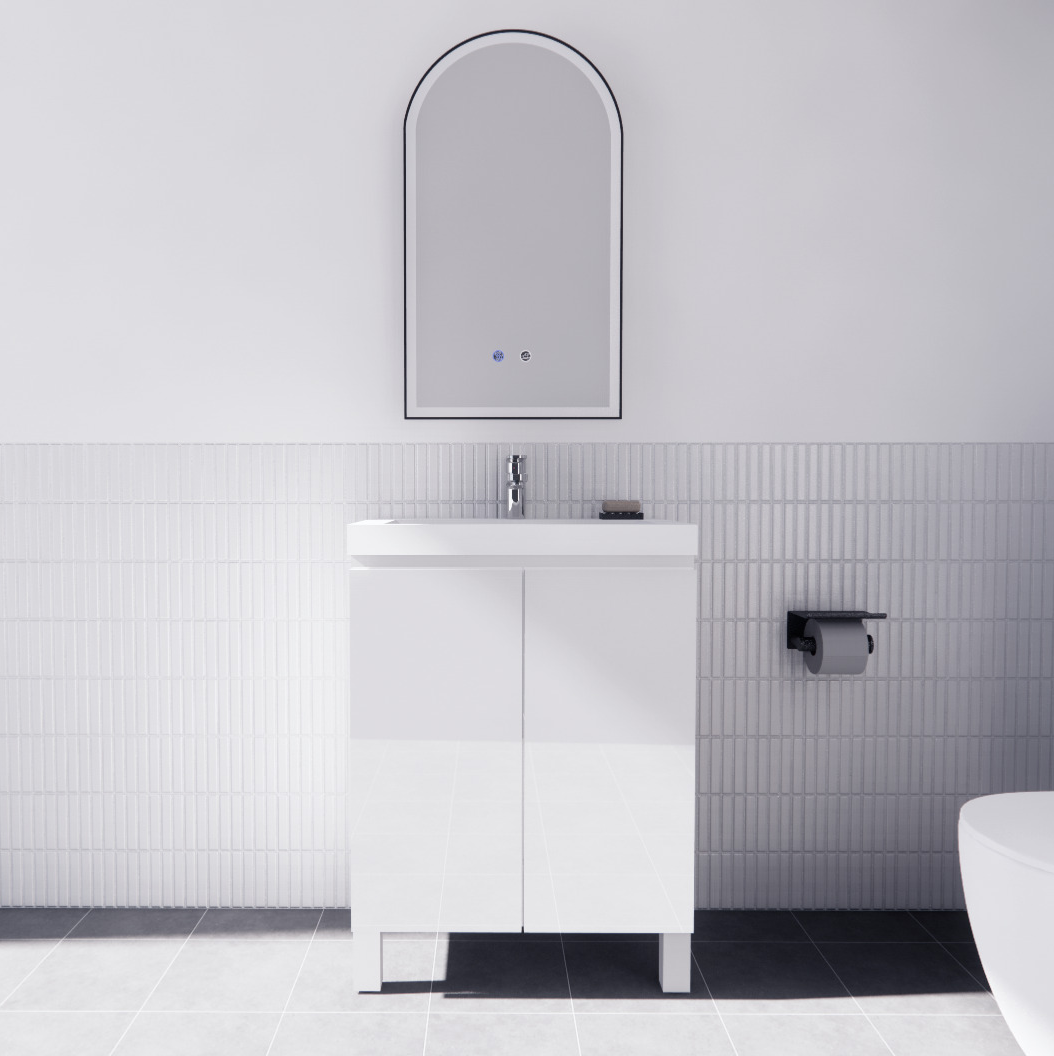 Mini Gloss White 600mm Freestanding Vanity with Ceramic Top
