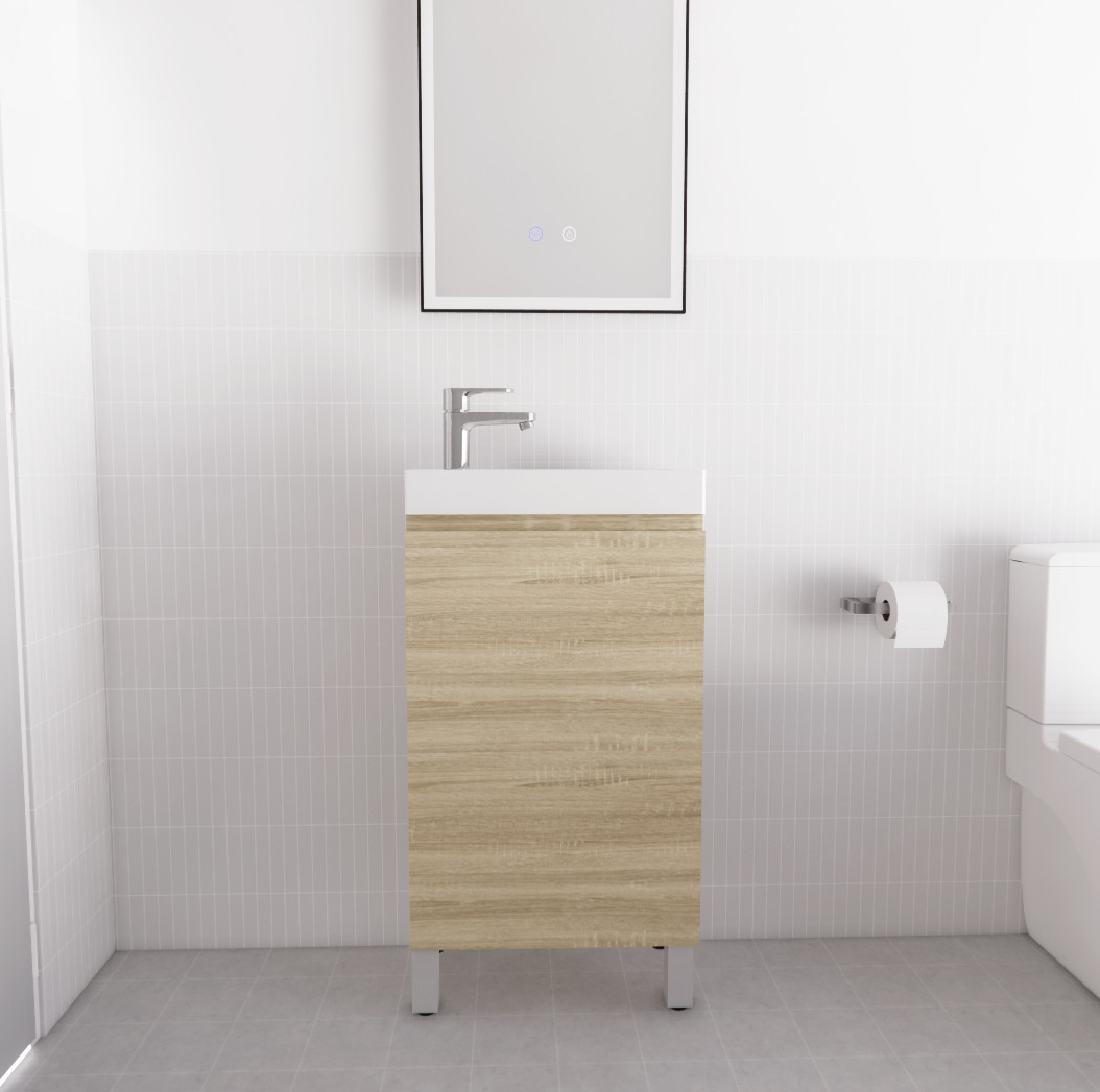 Mini Light Oak Freestanding Vanity with Ceramic Top