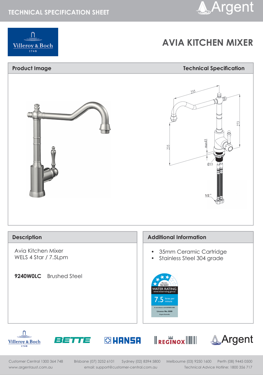 Avia Kitchen Mixer Brushed Steel