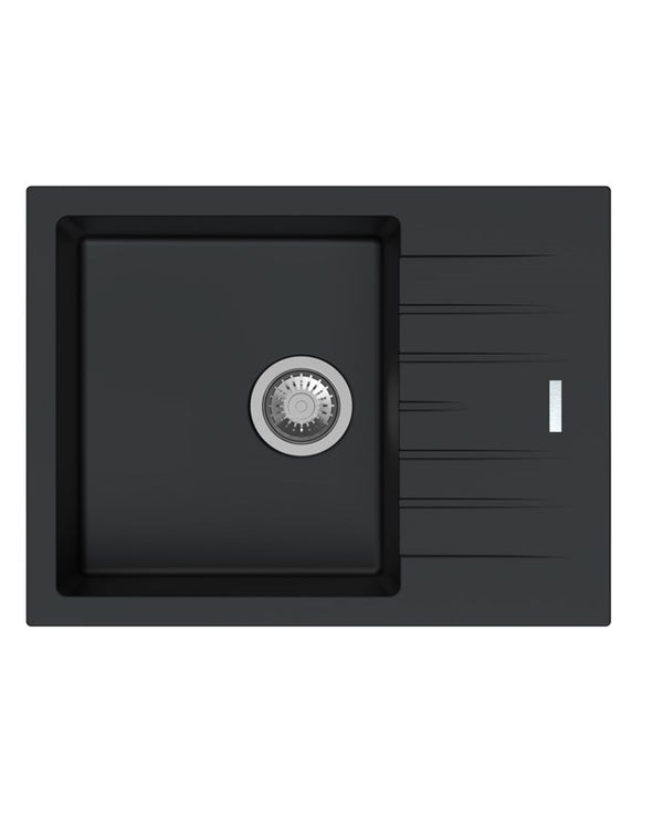Black Carysil City D100N Granite Single Bowl with Drain Board Stone Kitchen Sink 650*500*200mm