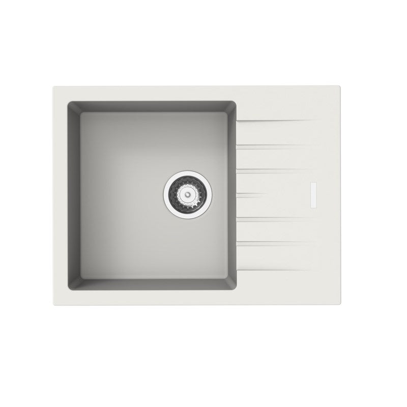 White Carysil City D100N Granite Single Bowl with Drain Board Stone Kitchen Sink 650*500*200mm