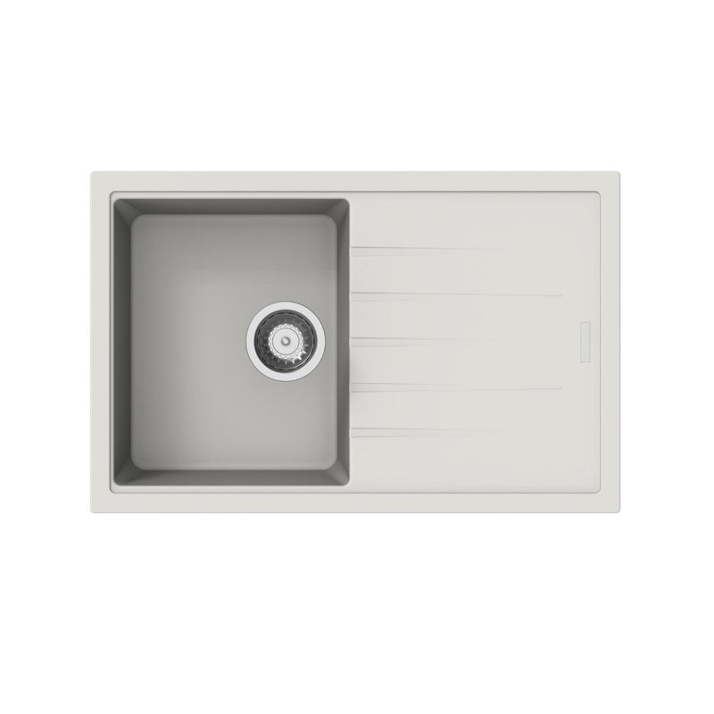 White Carysil Vivaldi D100S Granite Single Bowl with Drain Board Stone Kitchen Sink 780*500*205mm