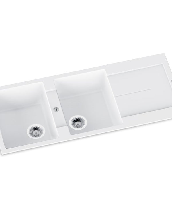 1160x460x200mm White Carysil Granite Double Bowl Kitchen Sink