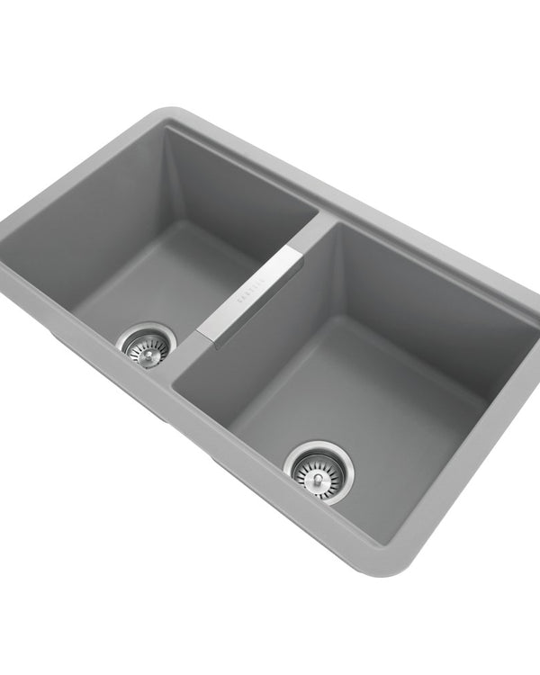 824x481x241mm Concrete Grey Carysil Granite Double Bowl Kitchen Sink