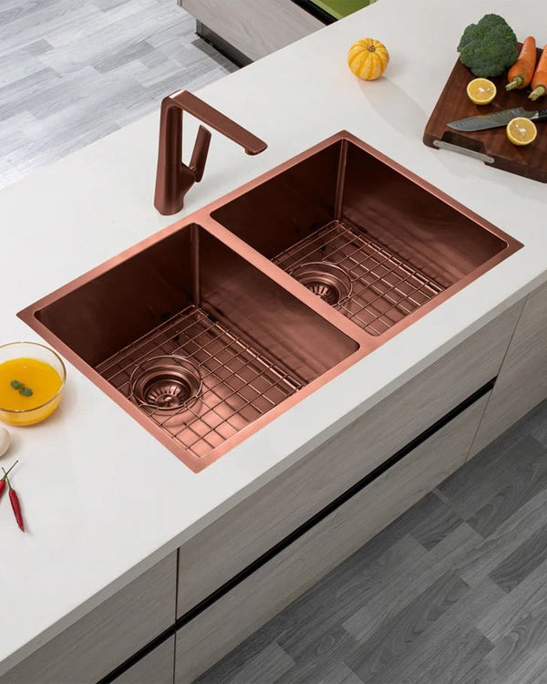 820x457x230mm Copper Stainless Steel PVD Double Bowl Kitchen Sink