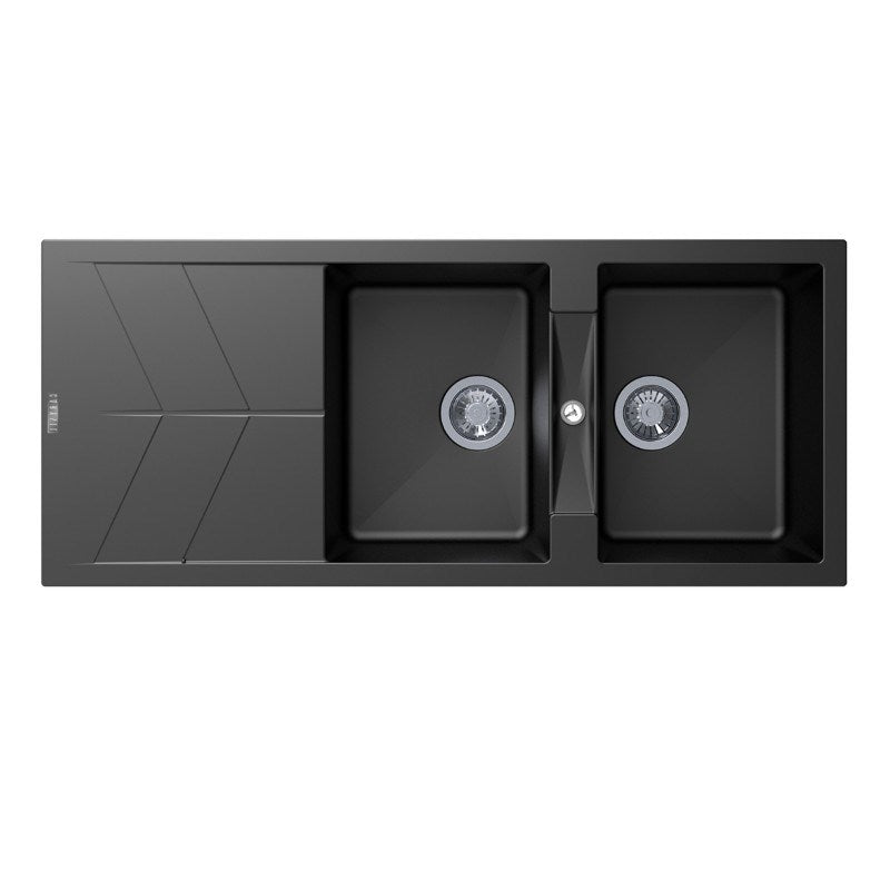 1150x500mm Black Carysil Granite Double Bowl Kitchen Sink