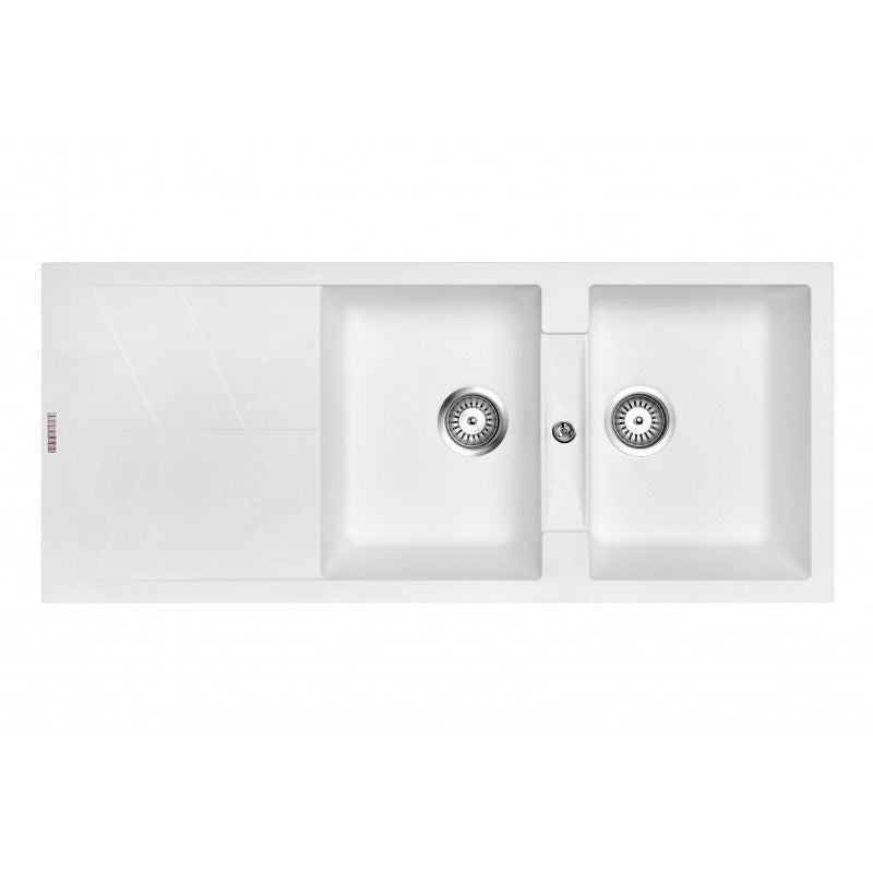 1150x500mm White Carysil Granite Double Bowl Kitchen Sink