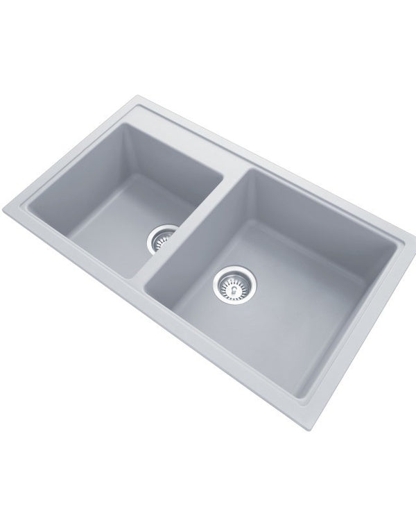 White Carysil Vivaldi N-200 Granite 1 and 3/4 Bowl Stone Kitchen Sink 860*500*200mm