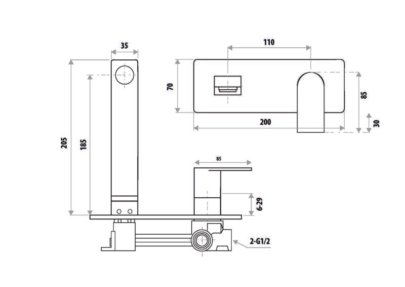 The GABE Leva Wall Outlet Mixer - Brushed Gold