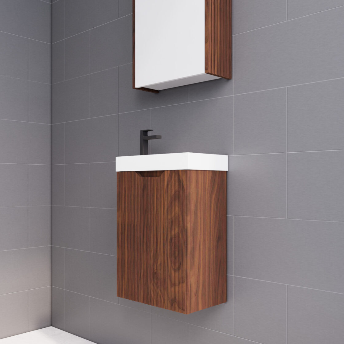 Vienna Brown Oak Mini Vanity with Polymarble Top