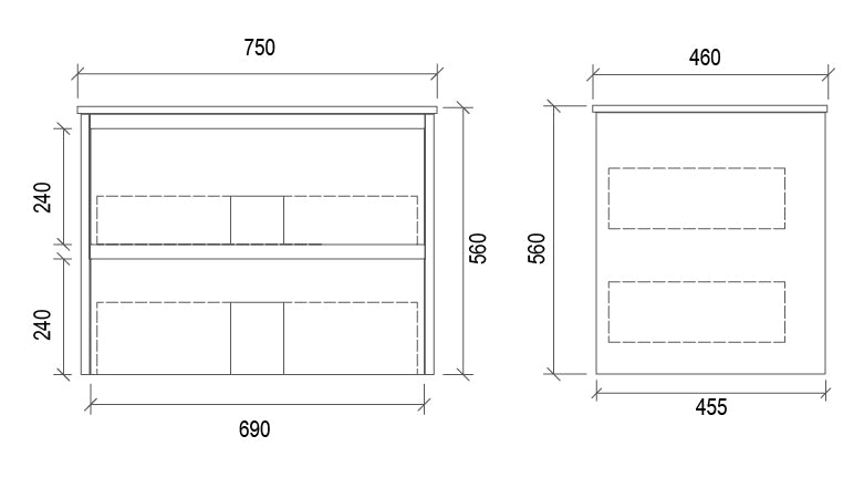 750mm WALL HUNG PVC VANITY