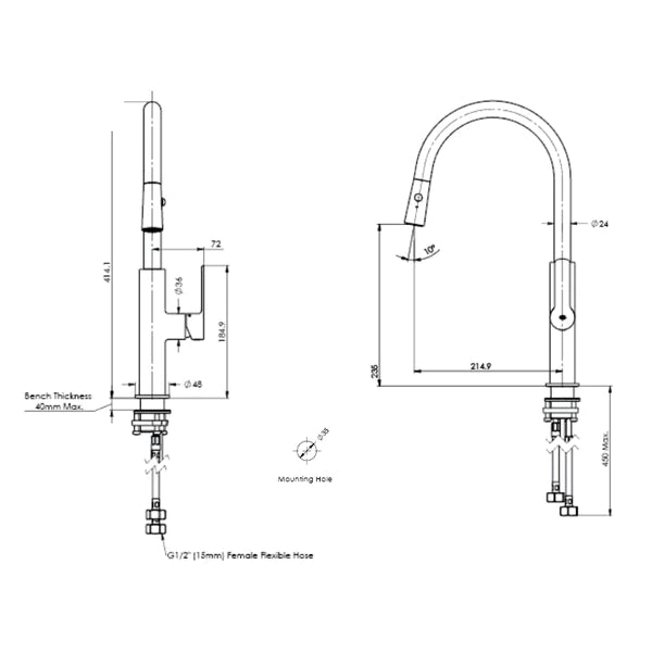 Astro II Pull-Down Sink Mixer - PVD Brushed Brass
