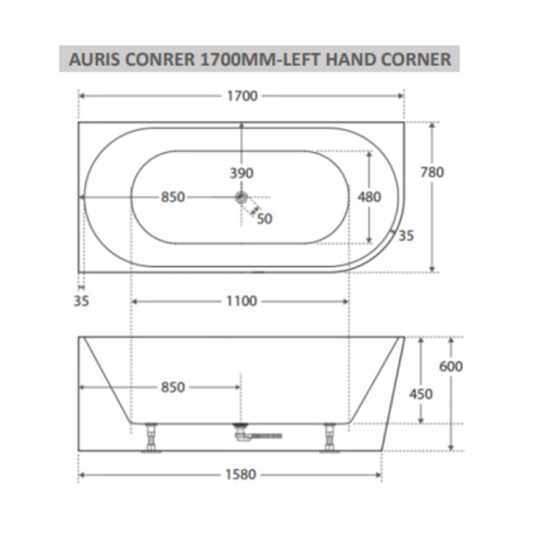 Auris 1700mm left hand corner (gloss white)
