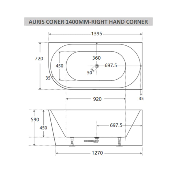 Auris 1400mm right hand corner (gloss white)