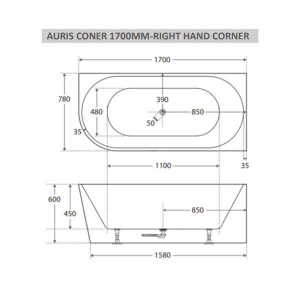 Auris 1700mm right hand corner (gloss white)