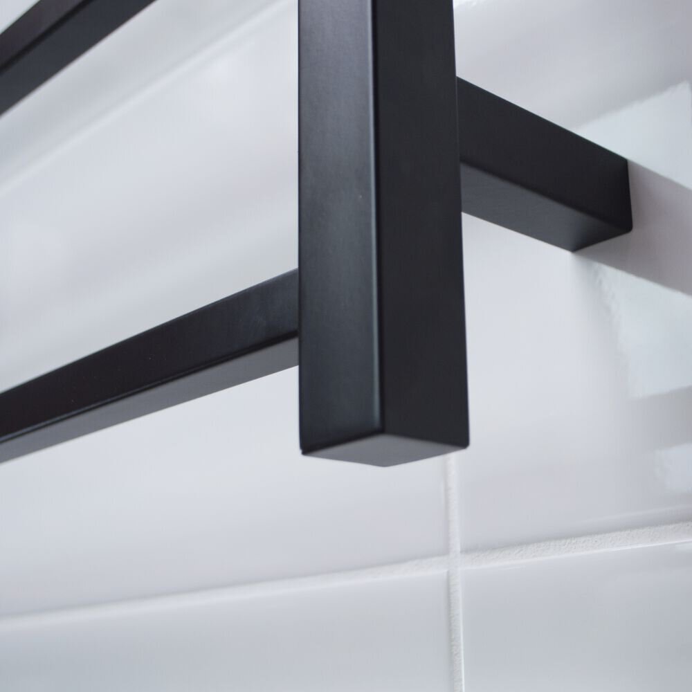 Black 430 x 1100mm Squ Heated Towel Rail LEFT