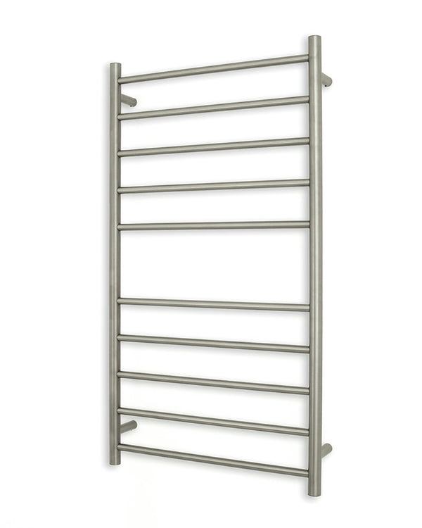 Brushed Nickel 600 x 1100mm Rnd Heated Towel Rail LEFT