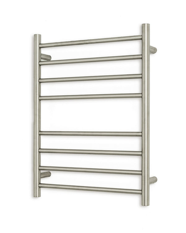 Brushed Nickel 530 x 700mm Rnd Heated Towel Rail LEFT