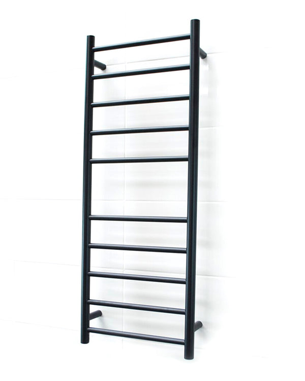 Black 430 x 1100mm Rnd Heated Towel Rail LEFT