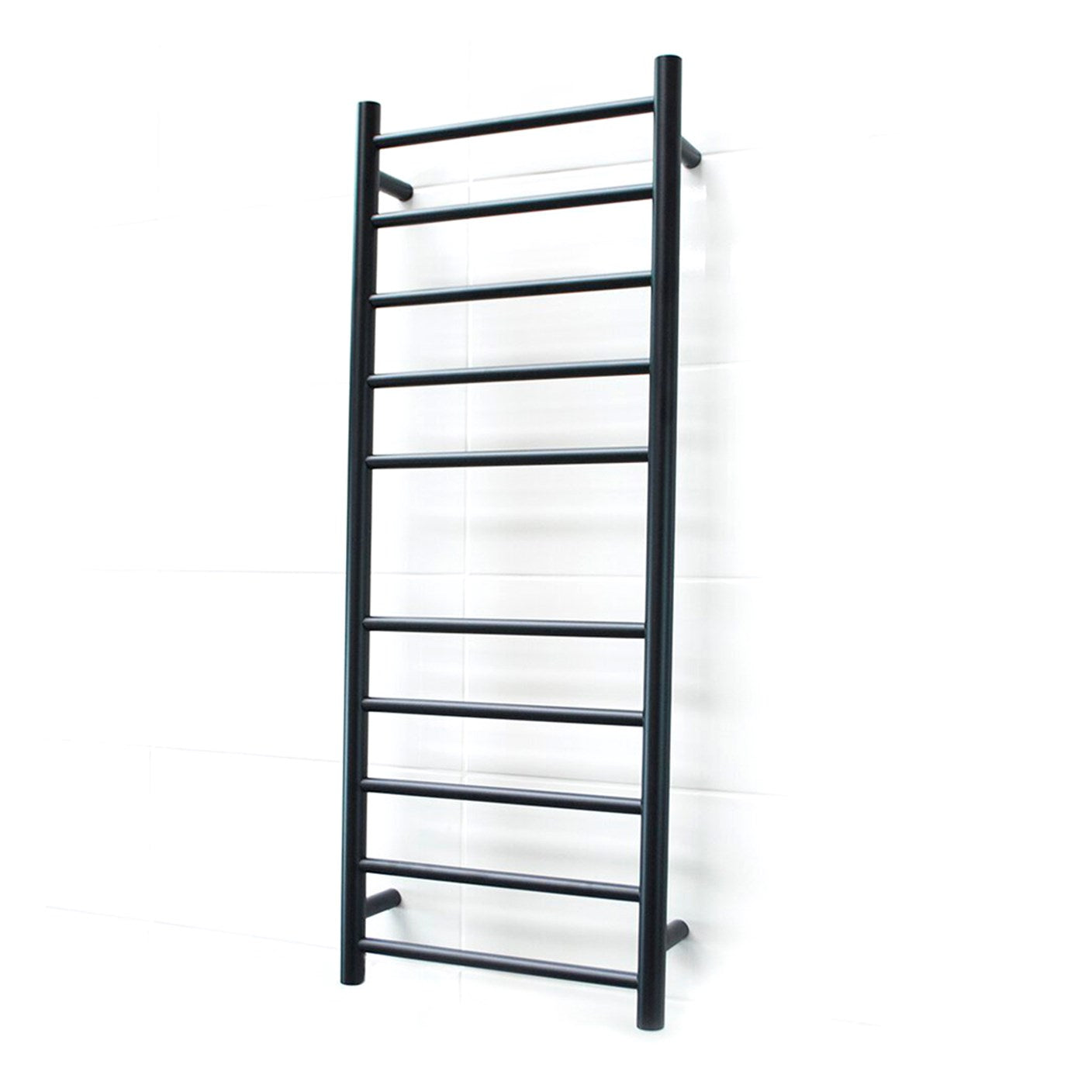 Black 430 x 1100mm Rnd Heated Towel Rail LEFT