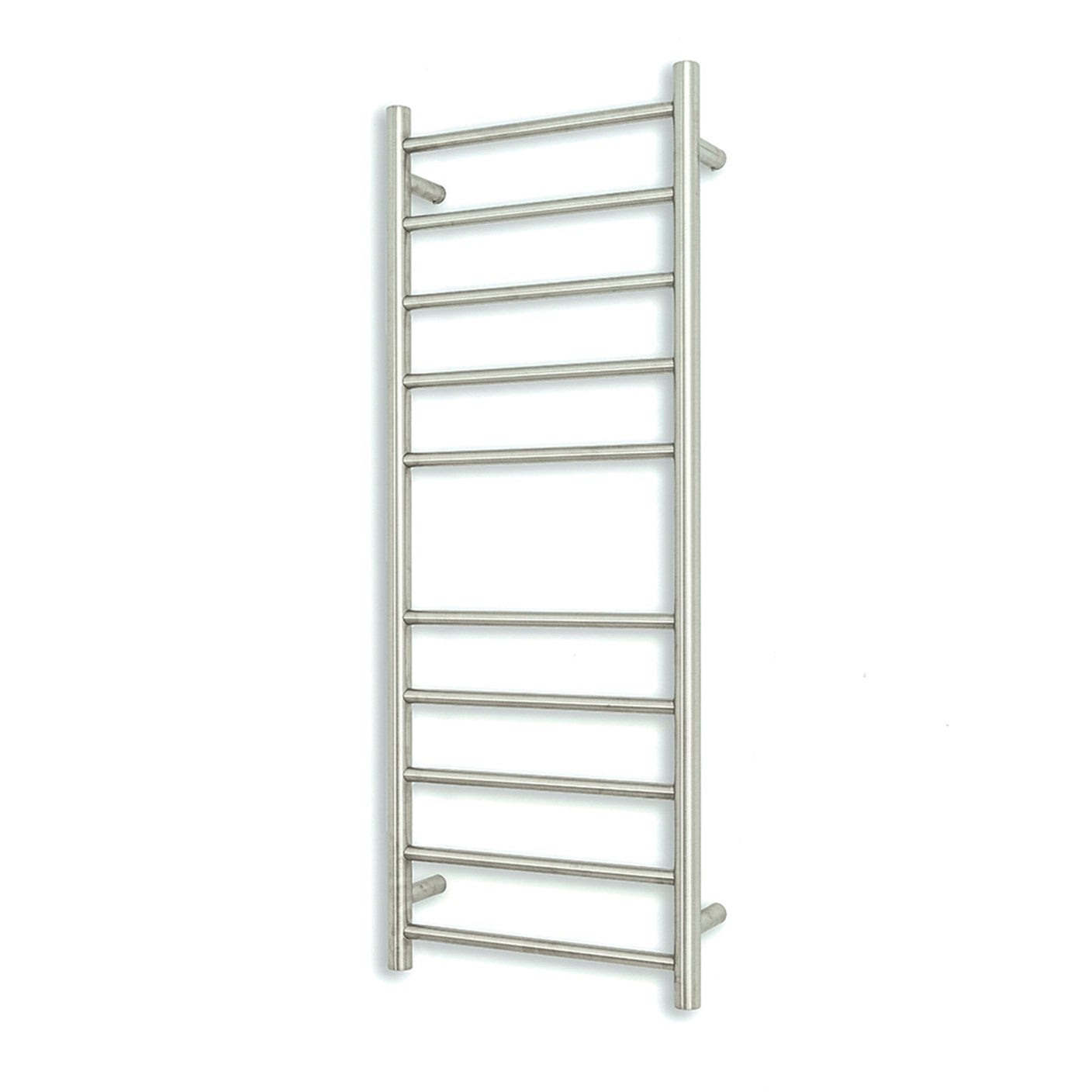 Low Voltage Brushed Satin 430 x 1100mm Rnd Heated Towel Rail LEFT