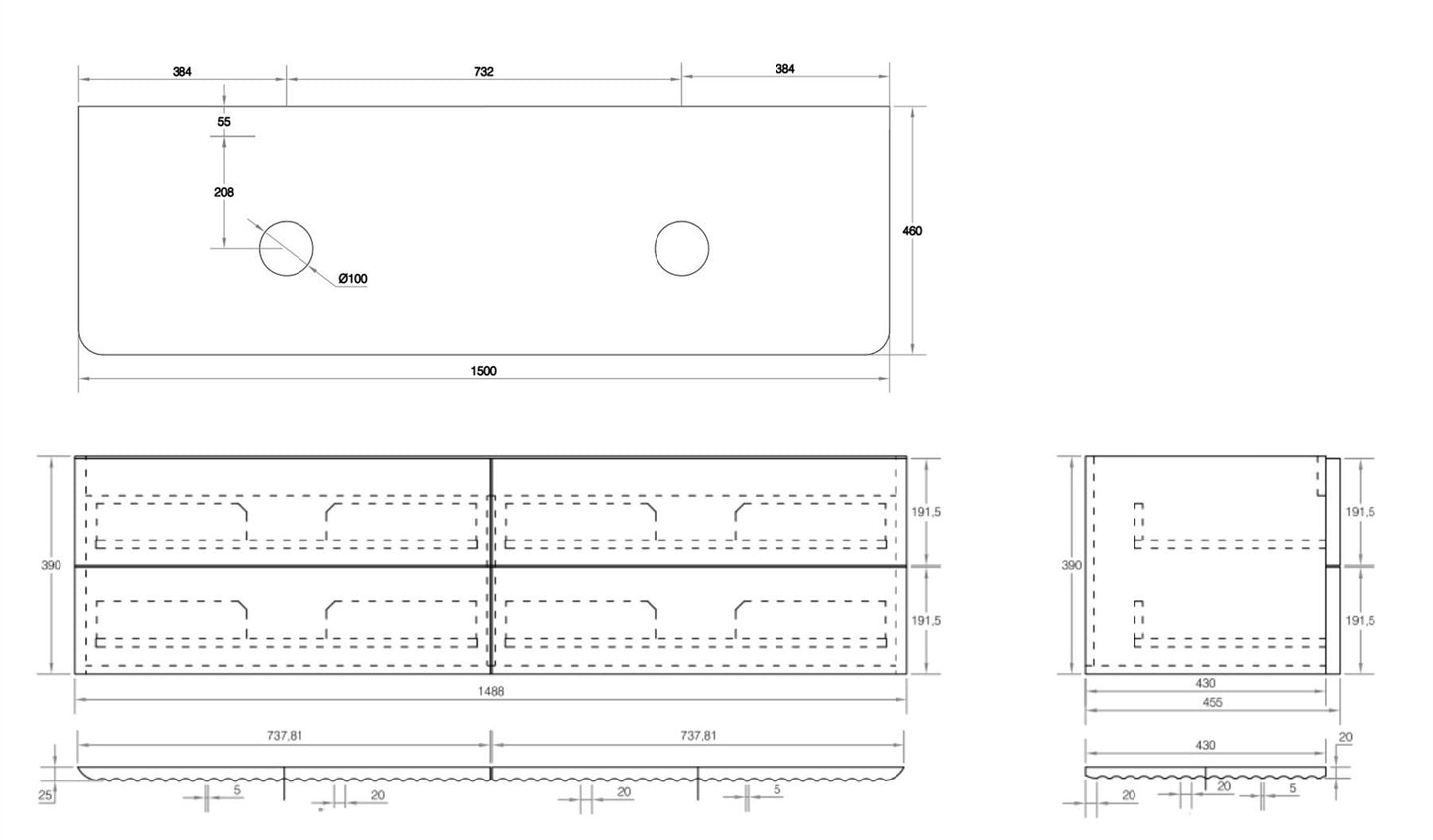 Gravity 1500x460x405mm Natural Oak