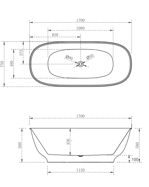 Hampton bath 1700mm (matte white)
