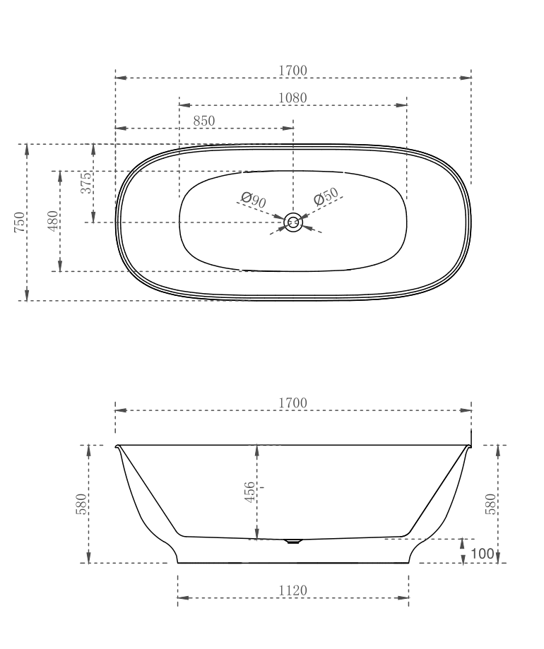 Hampton bath 1700mm (matte white)