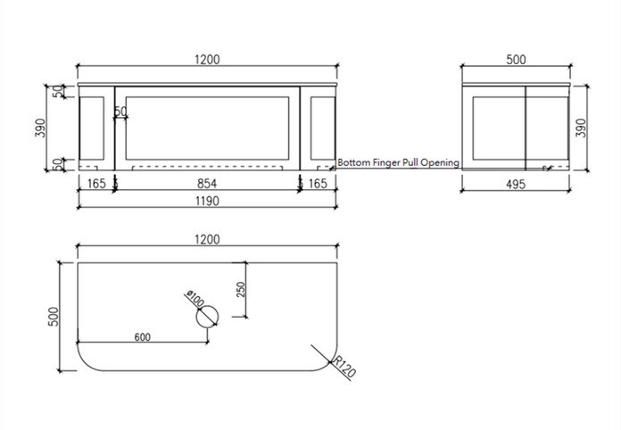 Westminster 1200x500x390mm Pale Grey