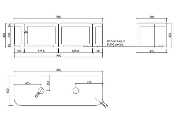 Westminster 1500x500x390mm Matte White