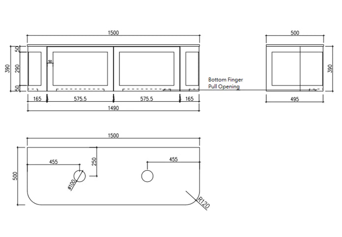 Westminster 1500x500x390mm Matte White