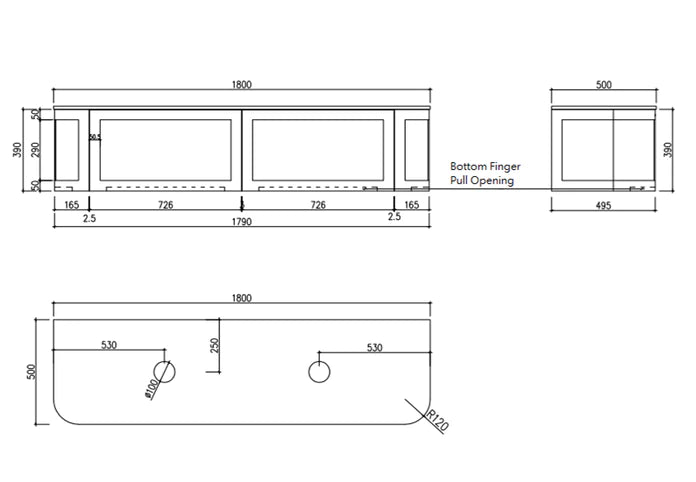 Westminster 1800x500x390mm Matte Black