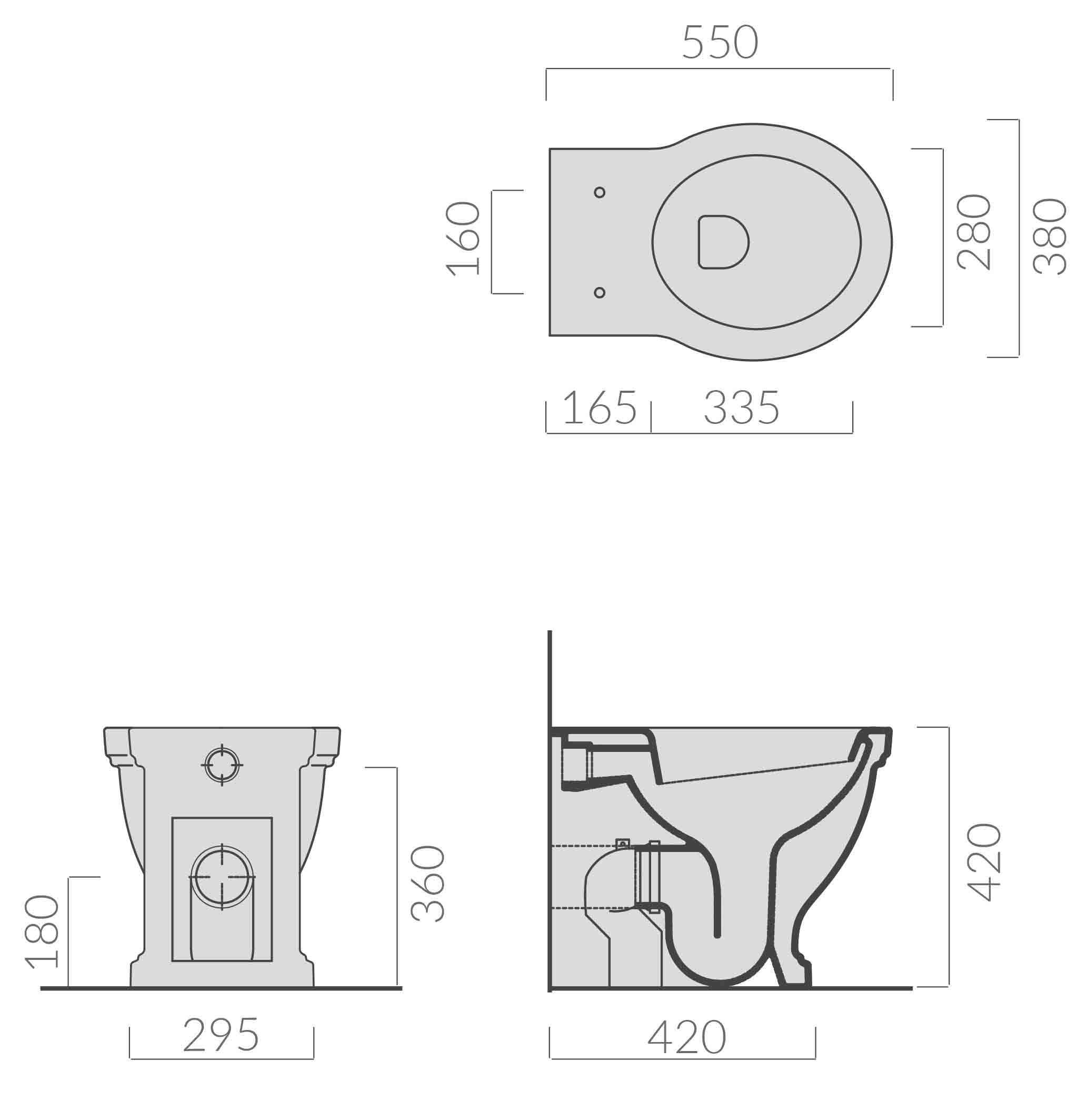 Claremont Floor Mounted Pan, Antique Brass Hinges, Seat And Pan Bend