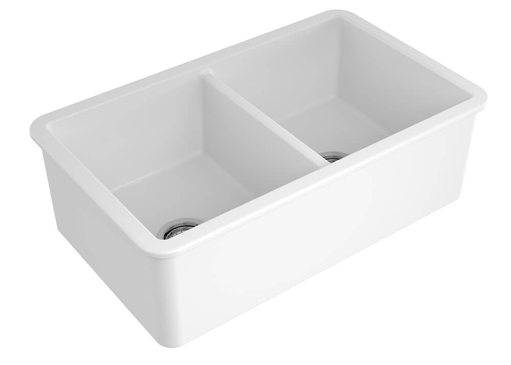 Cuisine 85 x 49 Double Bowl Inset / Undermount Fine Fireclay Sink - Matte White