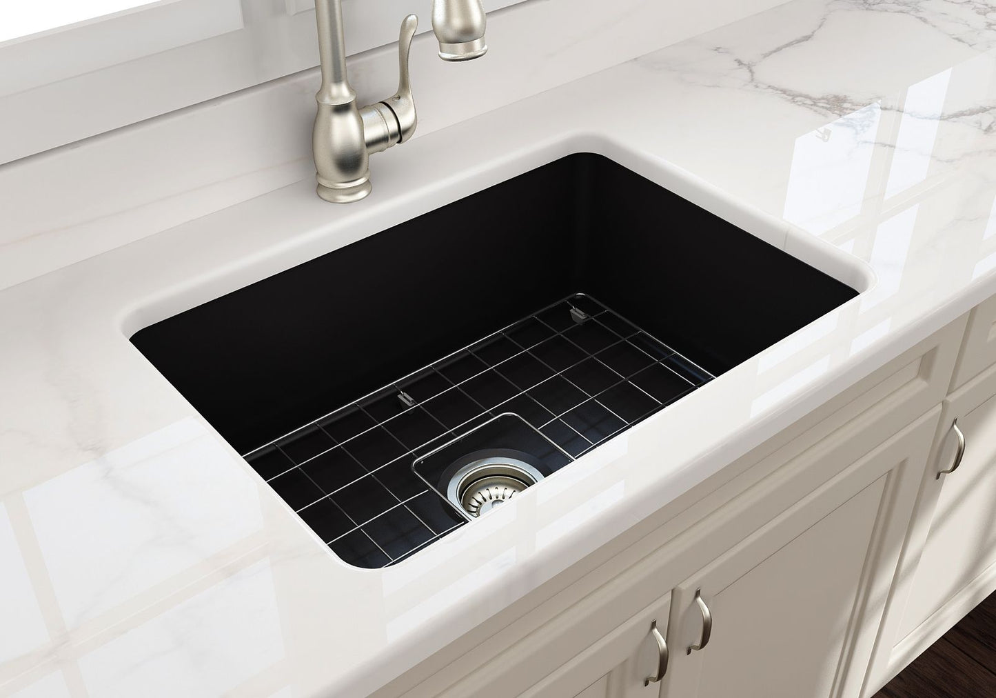 Cuisine 68x48 Inset / Undermount Fireclay Sink (Overflow) - Matte Black