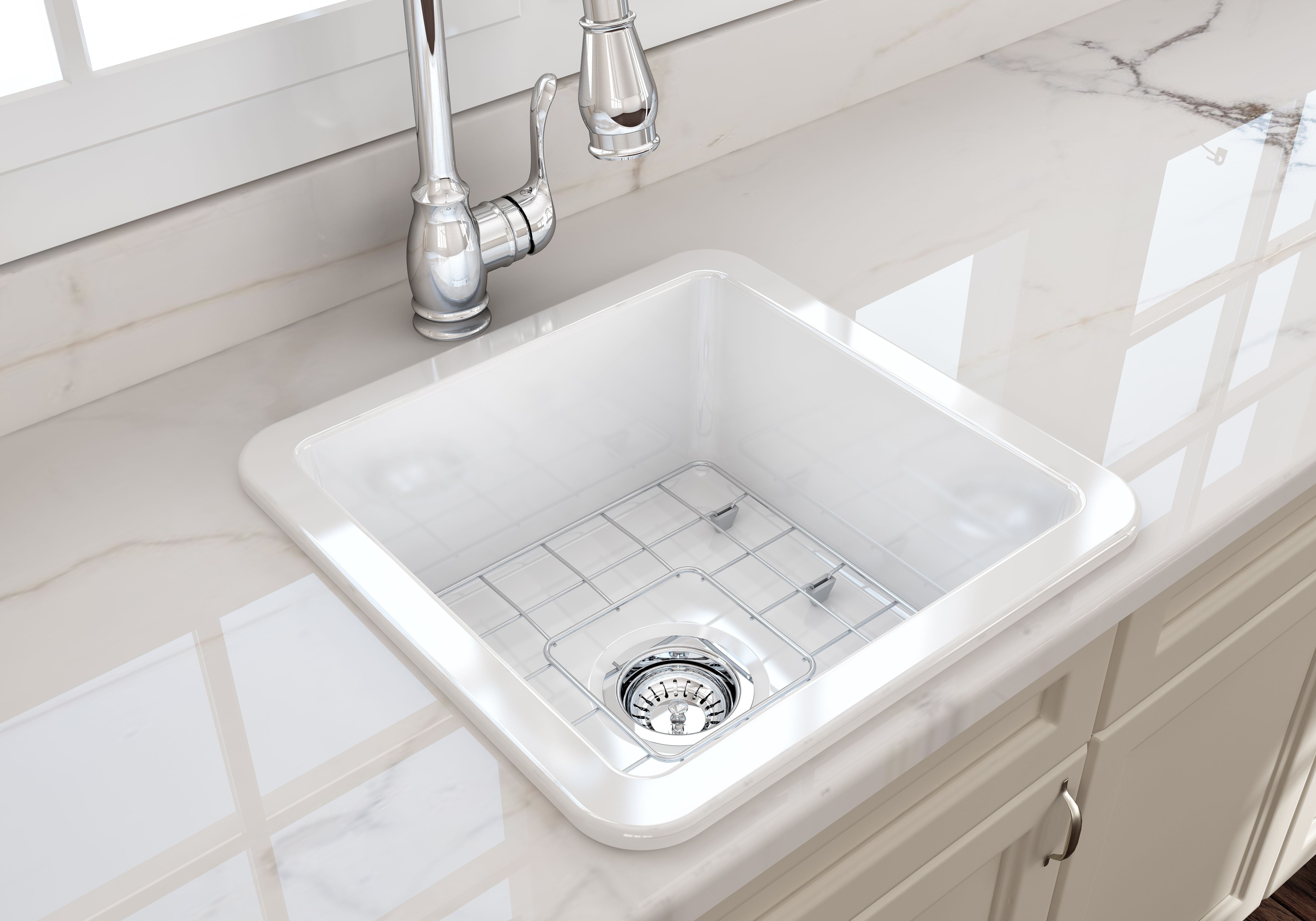 Cuisine 46x46 Inset / Undermount Fireclay Sink with Overflow
