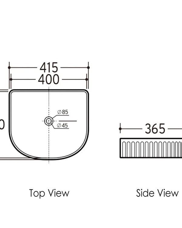 Archie 415x365x100 Matte Black Fluted Basin