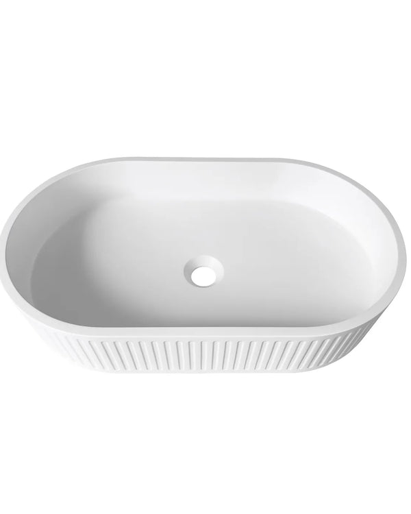 Hudson Oval 600x350x120 Concrete Fluted White Basin
