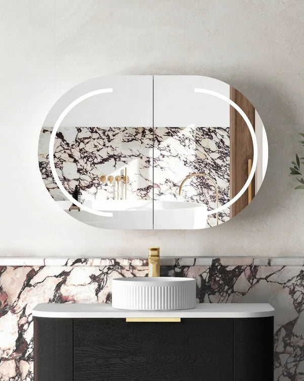 LED Bondi 900x600 Black Oak Shaving Cabinet