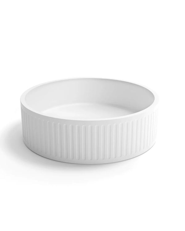 Hudson Round 400x400x120 Concrete Fluted White Basin
