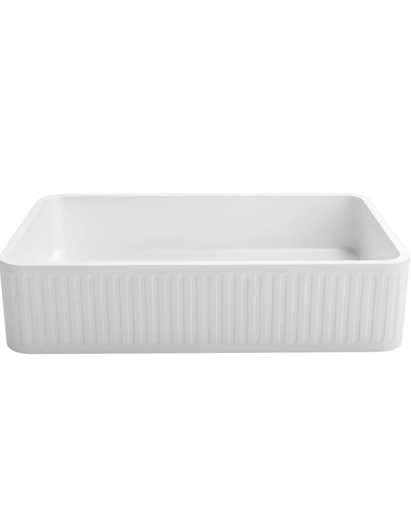 Hudson Square 520x320x120 Concrete Fluted White Basin